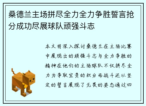 桑德兰主场拼尽全力全力争胜誓言抢分成功尽展球队顽强斗志 桑德兰主场拼尽全力全力争胜誓言抢分成功尽展球队顽强斗志